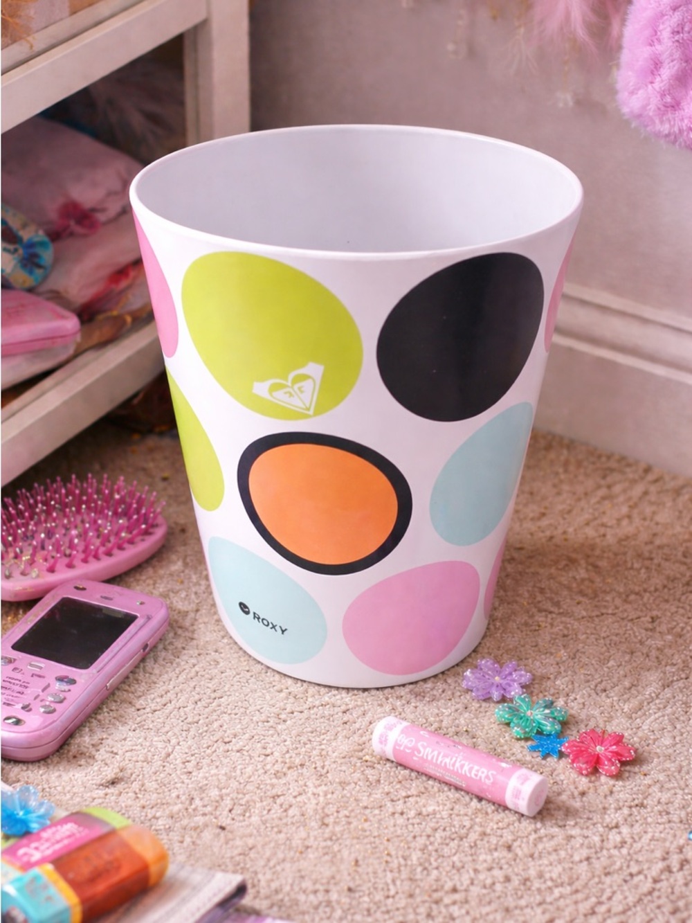 Y2K Roxy Polka Dot Wastebasket Cute Retro Dorm/Bedroom Trash Can